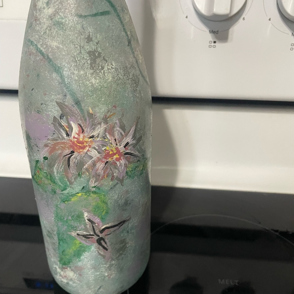 Vintage Cerve Hand Painted glass bottle